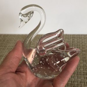 Clear Glass Swan Controlled Bubbles Paperweight